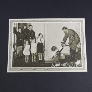 Adolf Hitler with HJ boys and BDM girls Postcard