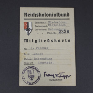 Reichskolonialbund membership pass