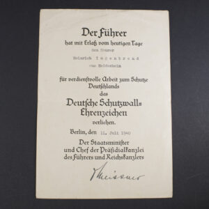 Westwall award document