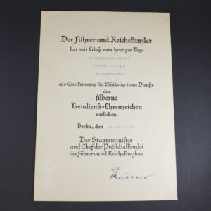 25 years Faithfull Service document