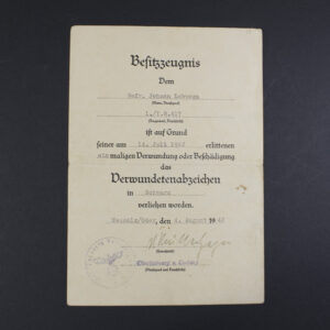 Black wound badge award document