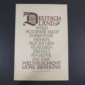 Front view of original NSDAP Wochenspruch poster No. 19 from May 3–9, 1942, featuring a quote by Hindenburg promoting Nazi ideology.