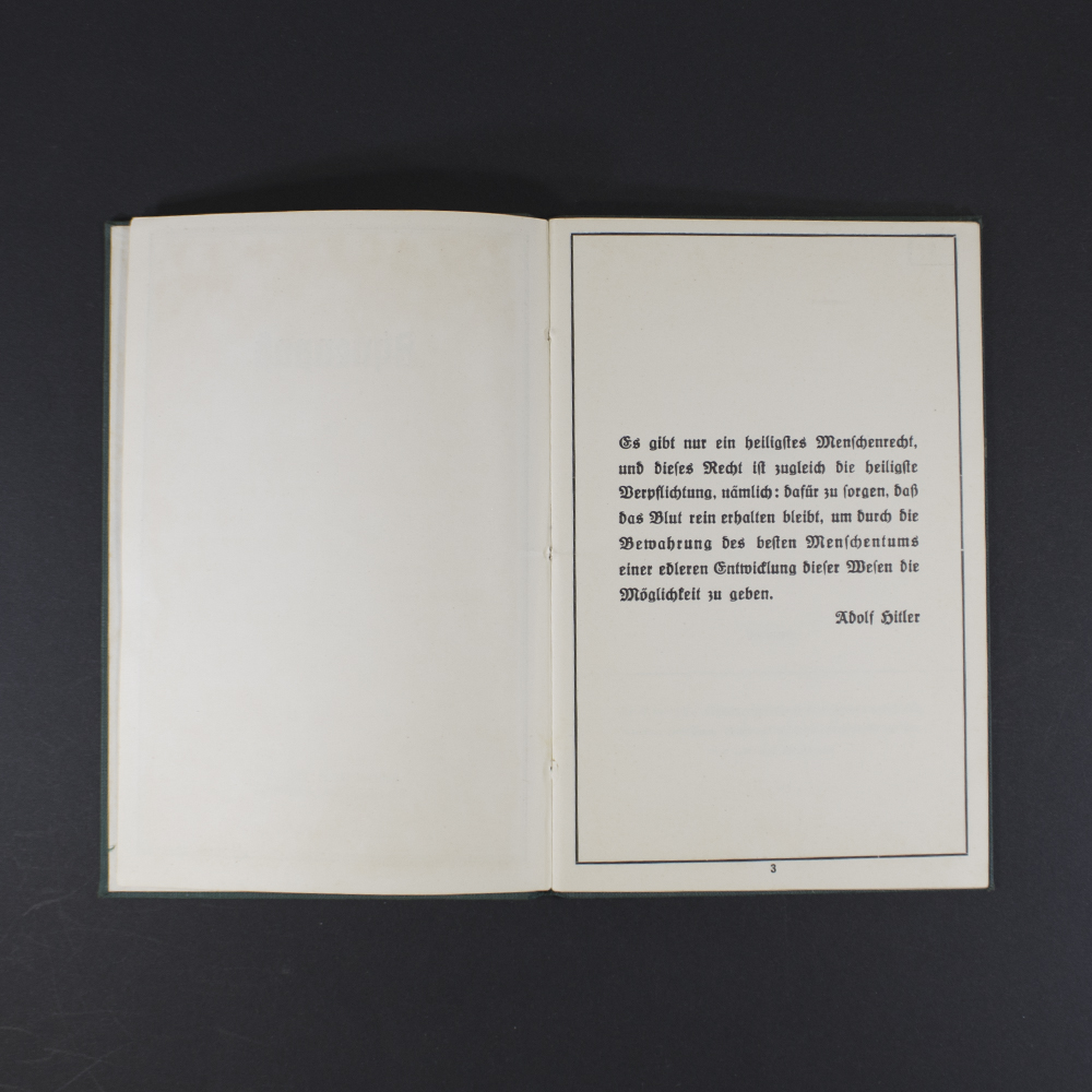 Inside pages of the Ahnenpass showing handwritten entries, official stamps, and printed sections for family lineage and ancestry details in German text