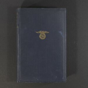 Front cover of a 1933 edition of Mein Kampf, featuring the title in bold Gothic script and a plain background typical of early Nazi-era publications.