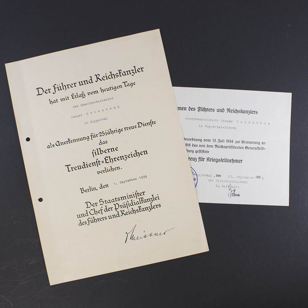 Overview of the faithfull service document, along with the ww1 kriegsteilnehmer document