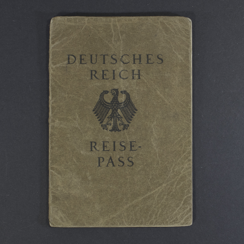 Front cover of a World War II German Reisepass, featuring the title ‘Reisepass’ and the Reich eagle emblem printed in black.