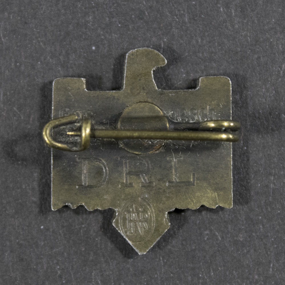 Reverse of a WWII German NSRL membership badge, showing the metal back and pin attachment.