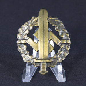 Front side of the WWII German Bronze SA Sports Badge, showing the detailed oak leaf wreath design with central sword and swastika emblem.