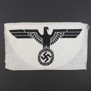 Overview of a 1st pattern WWII Heer Sports Breast Eagle cloth badge, showing the full embroidered eagle with spread wings.