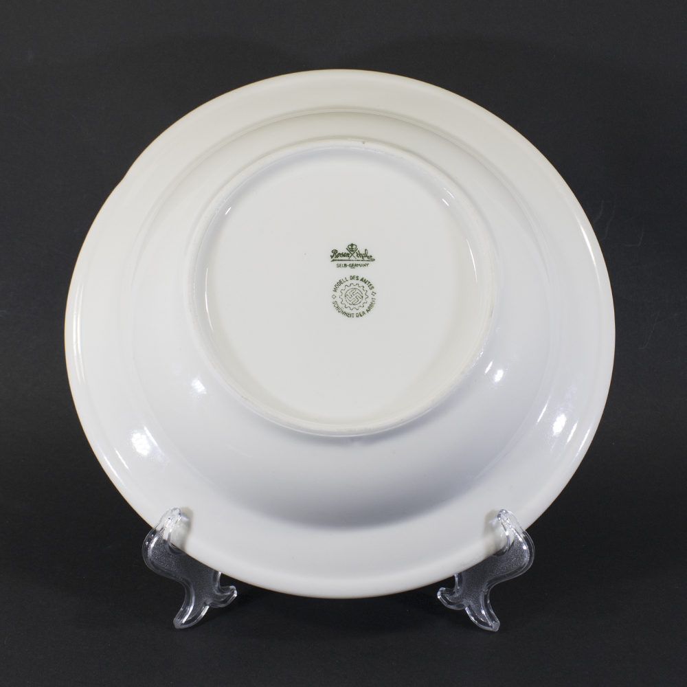 Back view of a WWII German Labour Front (DAF) soup plate, displaying the DAF logo and maker markings.