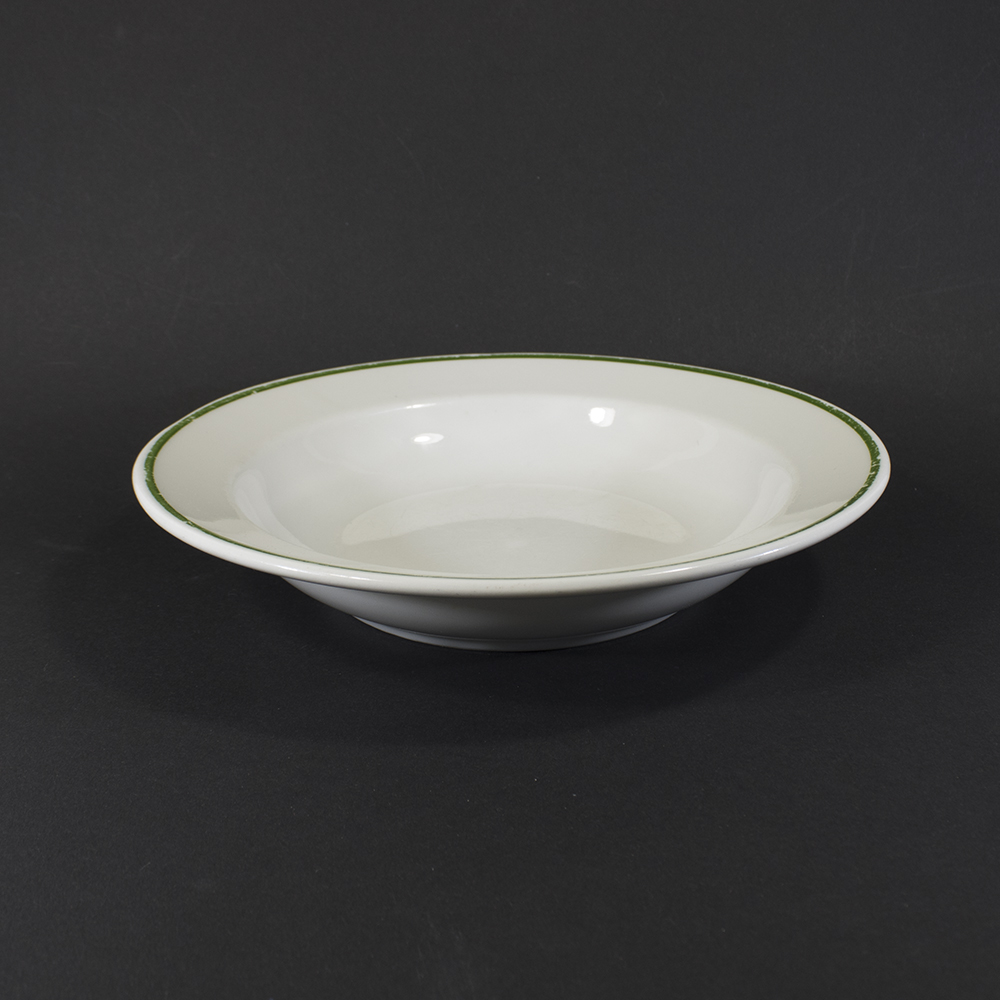 Side view of a WWII German Labour Front (DAF) soup plate, showing the curved rim and depth of the bowl.
