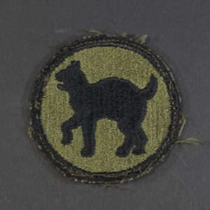 Front of WWII U.S. Army 81st Infantry Division patch, featuring black wildcat emblem on orange background in good condition.