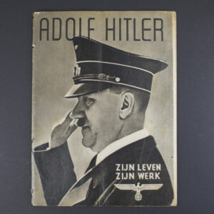 Front cover of the historical Dutch World War II magazine Adolf Hitler – Zijn leven Zijn werk, showing period‑style layout and imagery used for propaganda