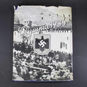 Front cover of the Olympia 1936 Winter Games cigarette album, featuring period artwork related to the 1936 Winter Olympics.
