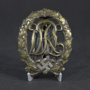 Front view of a World War II German Bronze DRL sports badge, showing the full design and detailing of the emblem.