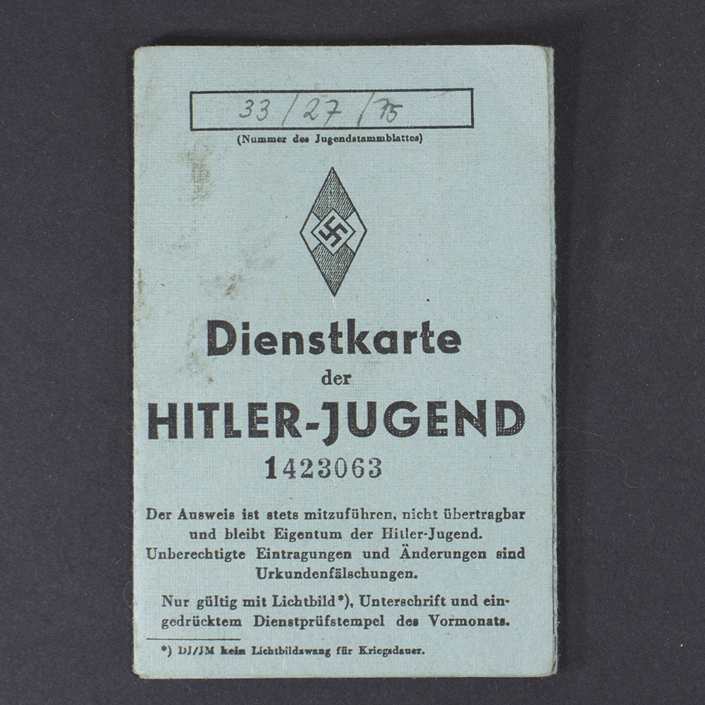Front cover of a WW2-era German Hitler Youth (Hitlerjugend) membership pass, showing the title and exterior condition.