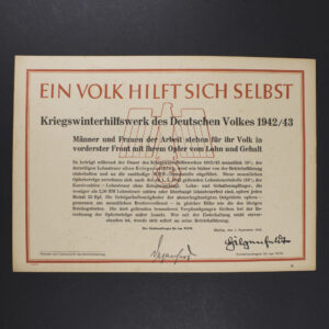 Front view of the Winterhilfs poster "Ein volk hilft sich selbst" showing all details like the WHW logo and its age