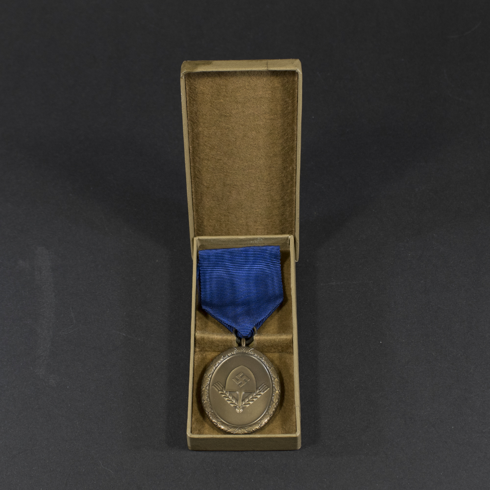 Overview of a WWII German RAD 4‑year long service medal displayed in its original presentation case
