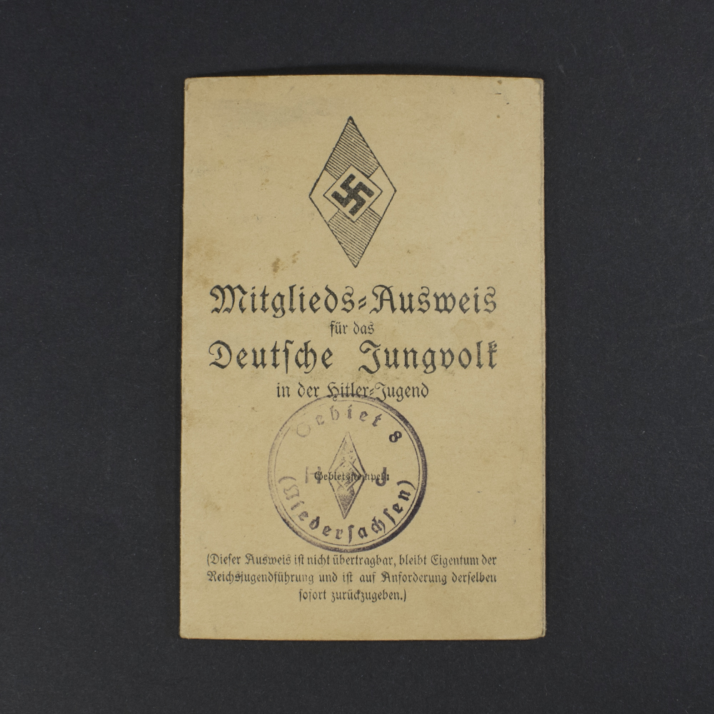 Closed front view of a WW2 German Hitler Youth membership pass showing the cover.