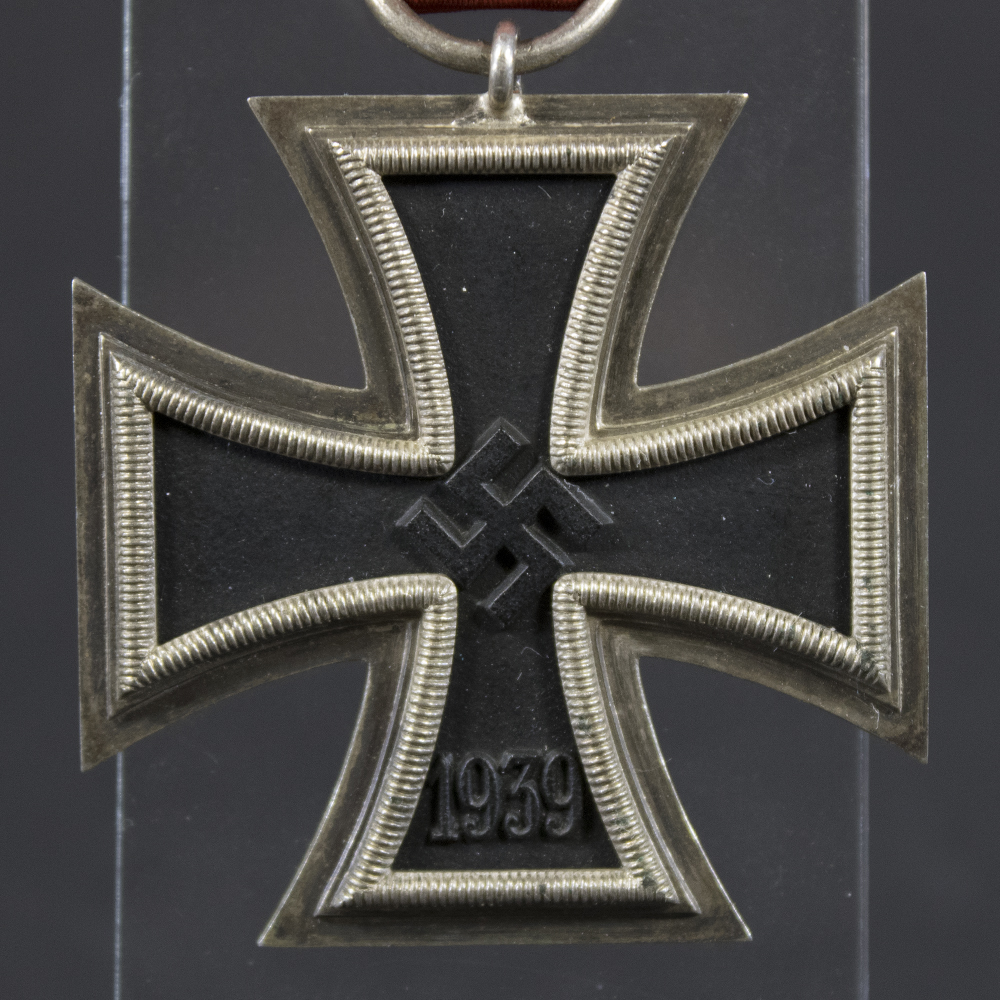 Beautiful WW2 Iron Cross 2nd Class front close-up showing detailed iron core and silvered frame.