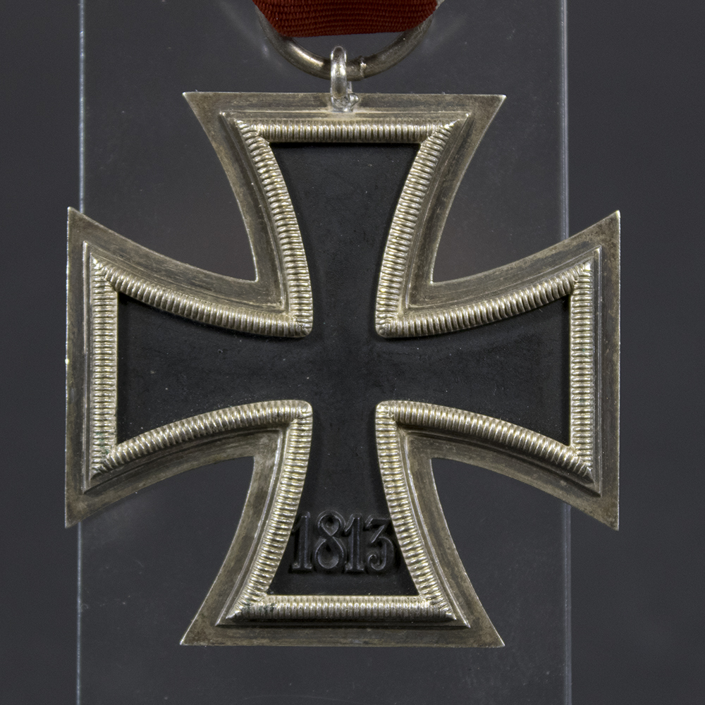 Beautiful WW2 Iron Cross 2nd Class back close-up showing reverse side without maker mark and fine details.