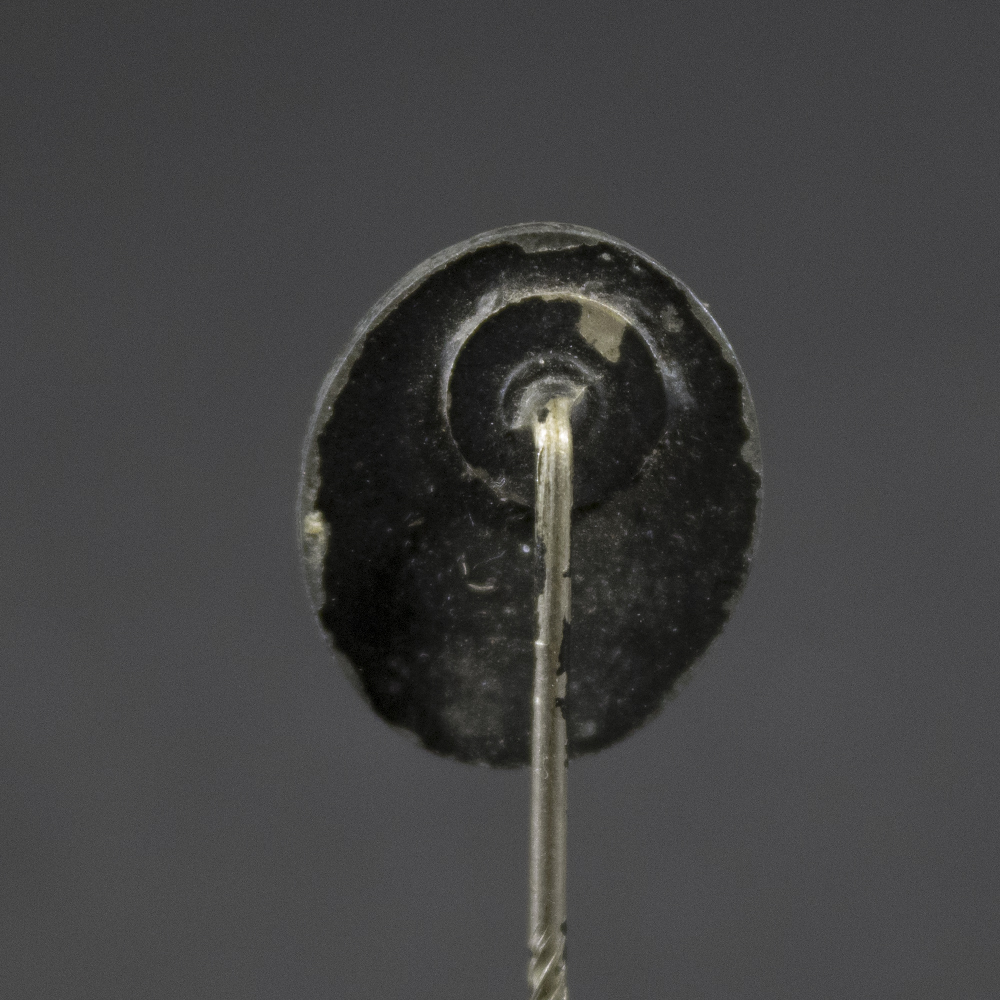 Close-up reverse of German WW2 Black Wound Badge showing pin setup and condition