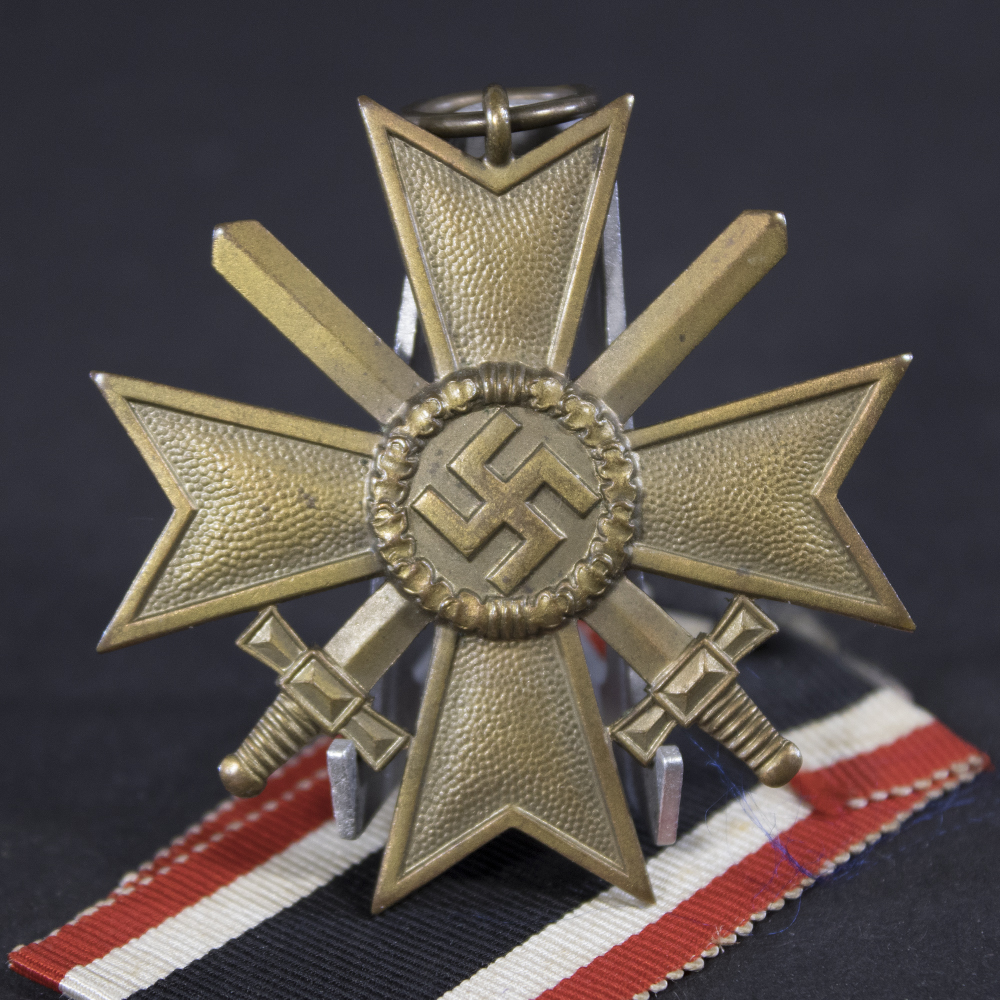 Close-up front view of German WW2 War Merit Cross with Swords showing detailed design