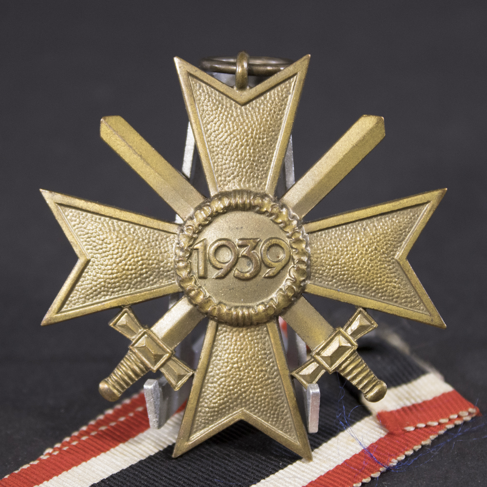 Close-up reverse of WW2 German War Merit Cross with Swords showing finish and details