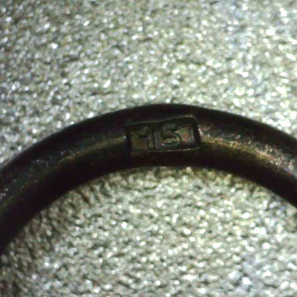 Macro photograph of the medal’s suspension ring showing the stamped maker mark “19.” The number is clearly struck into the metal ring, identifying the manufacturer as Friedrich Orth. Fine surface wear and metal aging are visible around the mark.