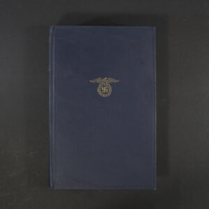 Front cover of a WWII German Mein Kampf People's Edition (Volksausgabe). The hardcover book displays period-era binding and typography, with visible age-related wear, handling marks, and a well-preserved historical appearance.