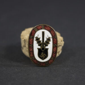 Overview of an original RAD Arbeits Dank pin, showing the complete badge and its overall condition.