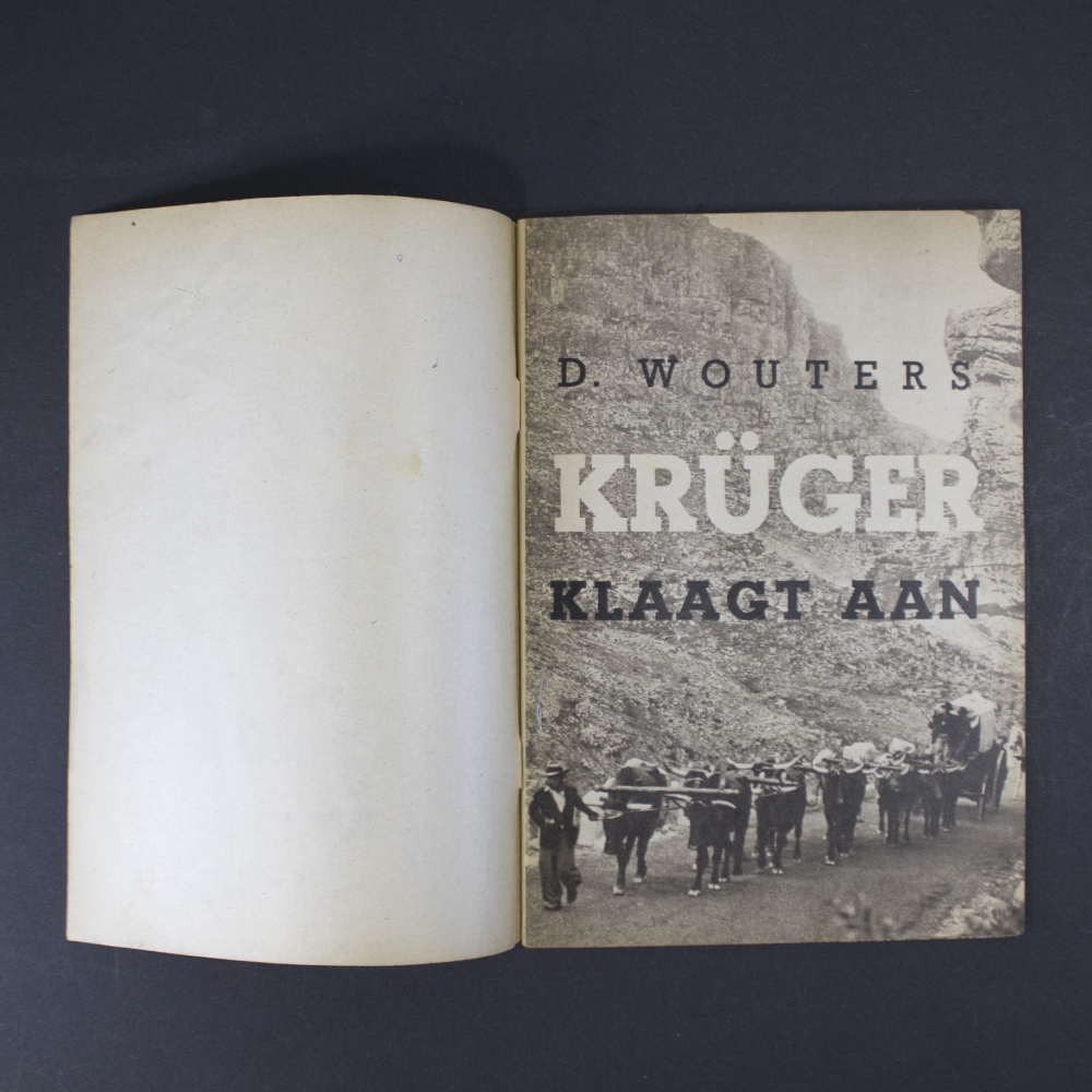 Interior page of Krüger klaagt aan featuring original Dutch NSB propaganda text and wartime political commentary.