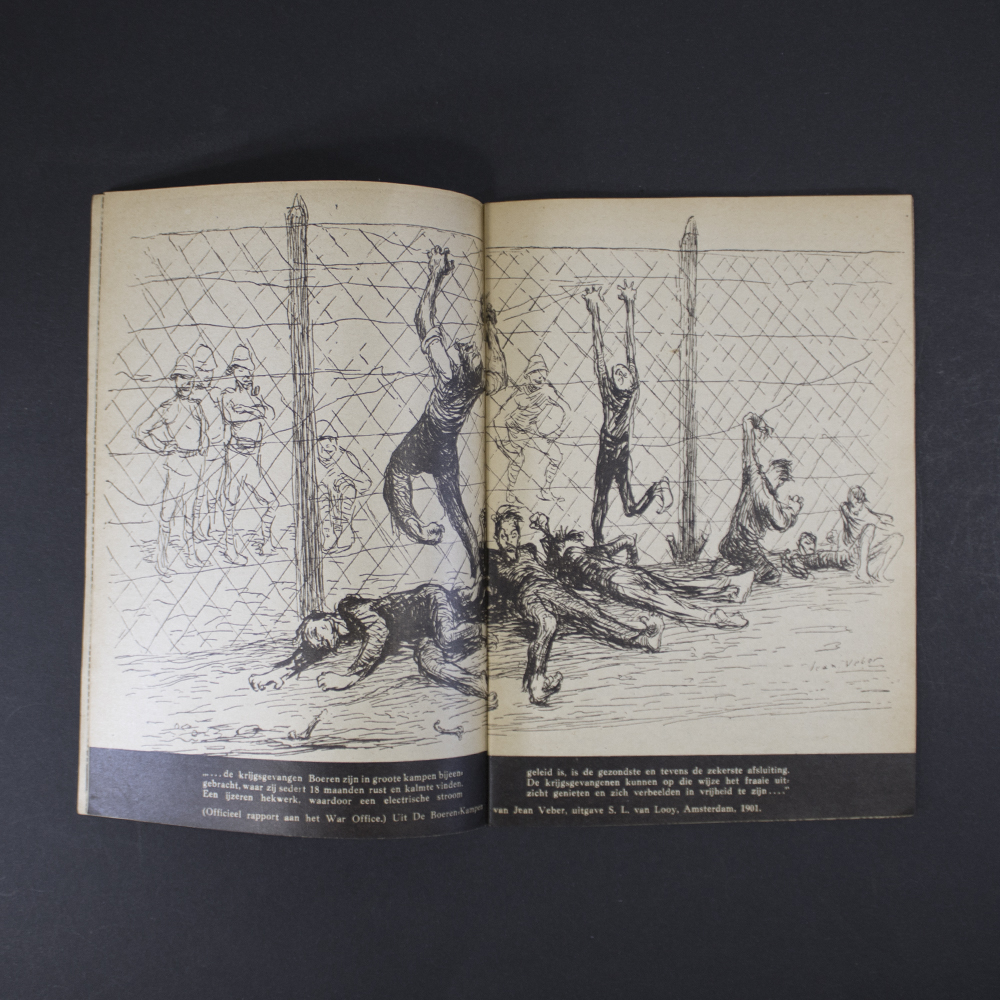Inside view of the 1941 pamphlet Krüger klaagt aan showing historical Dutch-language content and propaganda messaging.