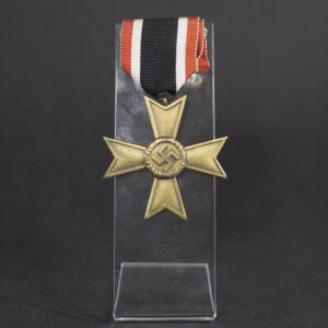 War Merit Cross with Swords, 2nd Class, suspended from its original ribbon. Bronze-toned cross with crossed swords between the arms, shown in full view against a plain background.