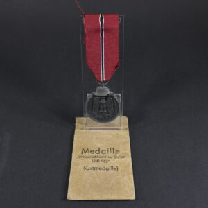 Close-up obverse view of an original Eastern Front Medal, displaying the German eagle, swastika, and detailed wartime finish.