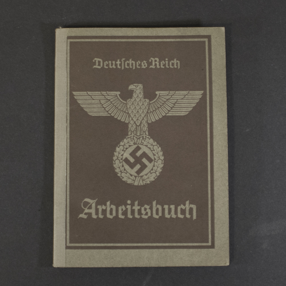 Front cover of a German World War II labor book (Arbeitsbuch), 2nd form, showing the original cover design, title, and signs of age and wear.