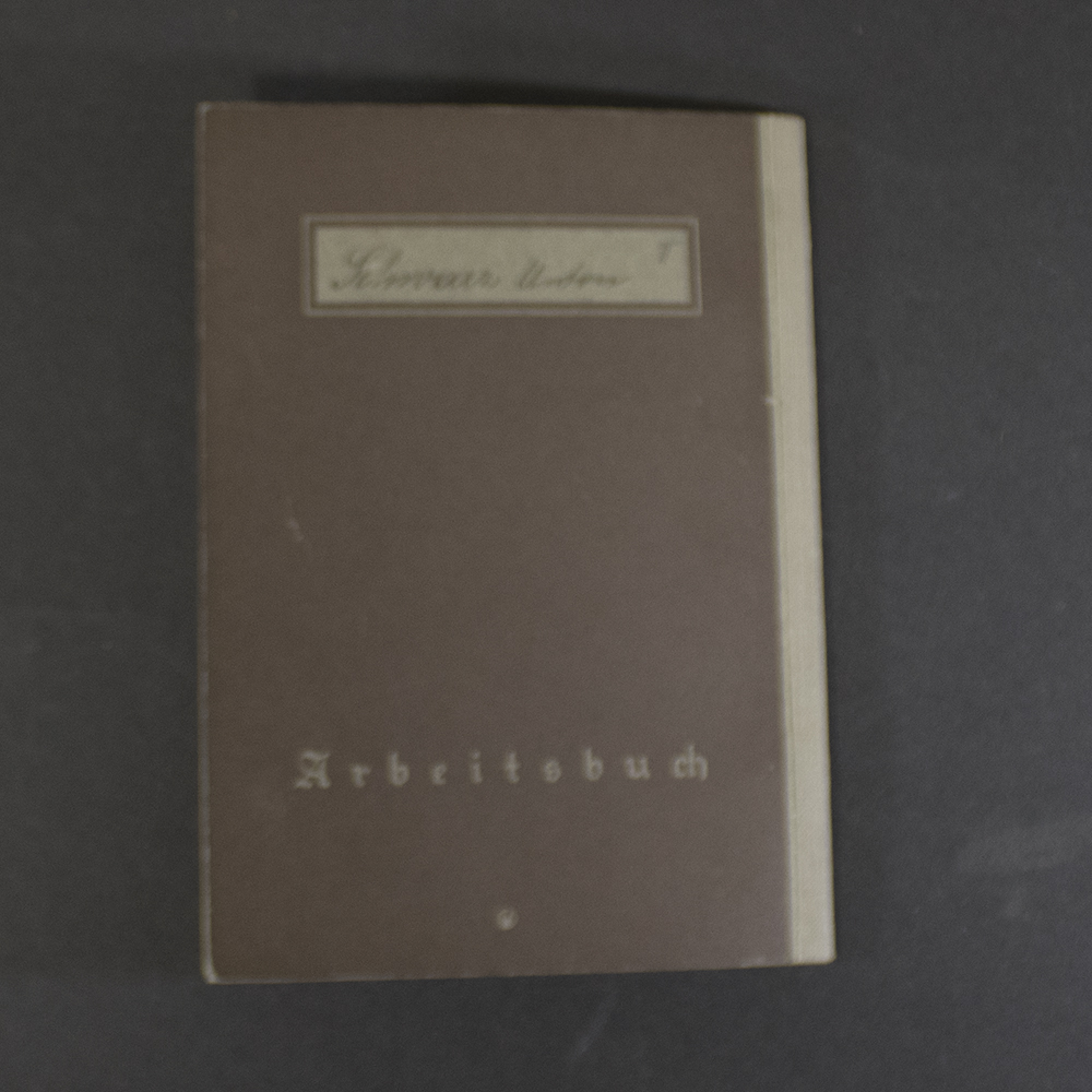 Back cover of a German World War II labor book (Arbeitsbuch), 2nd form, showing the original rear cover with visible aging and wear.