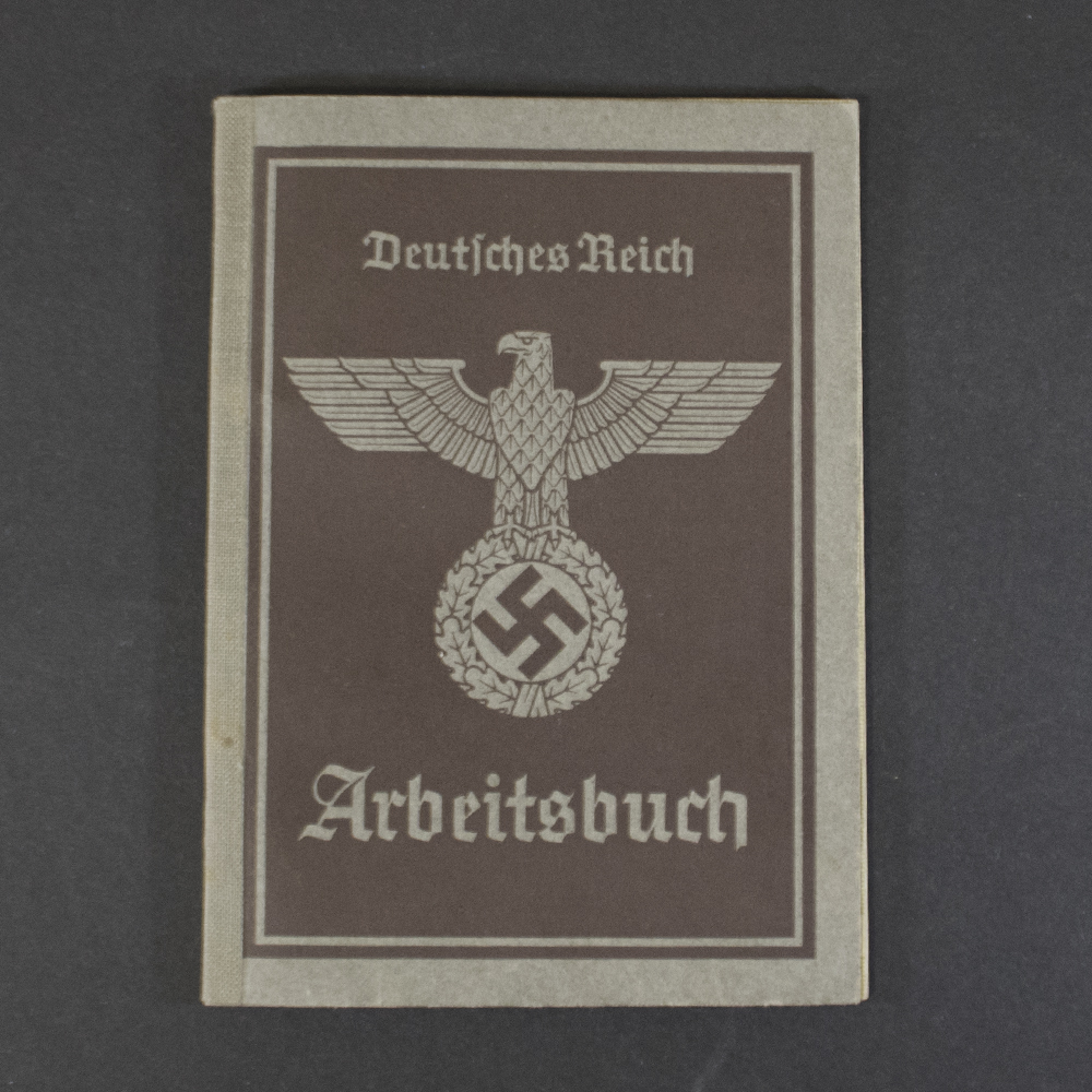 Front cover of a German World War II labor book (Arbeitsbuch), 2nd form, showing the original cover design, title, and signs of age and wear.