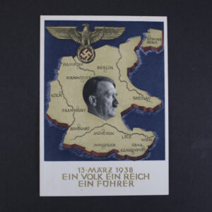 Original 1938 German propaganda postcard commemorating the Anschluss of Austria. Historic WWII-era collectible for postcard and memorabilia collectors.