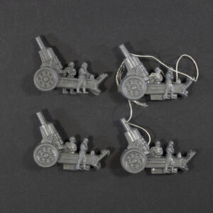 WWII German WHW Schwerer Morser grey plastic miniature figures with mortar barrels pointing left