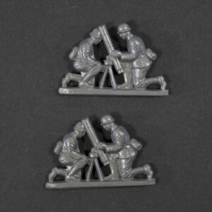 WWII German WHW Nebelwerfer grey plastic miniature figures with soldier on left aiming tube