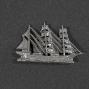 WWII German WHW Gorch Fock grey plastic miniature figure showing port side view of sail training ship