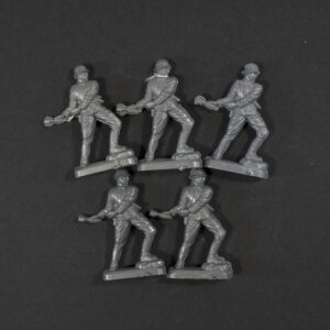 WWII German WHW Handgranatenwerfer grey plastic miniature figures front view holding stick grenades