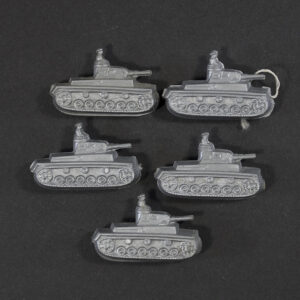 WWII German WHW Panzerfahrzeug grey plastic miniature figures facing right with tank commander in turret